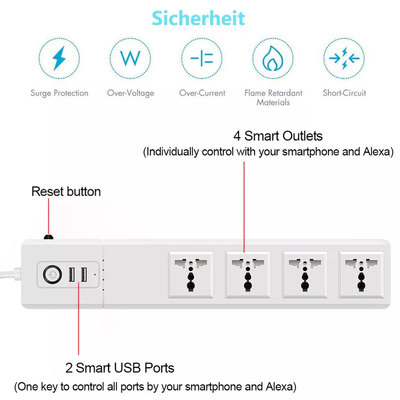 Tuya Wifi স্মার্ট পাওয়ার স্ট্রিপ সকেট UK EU US টাইপ 4 AC 4 USB 1.5m এক্সটেনশন কেবল সকেট