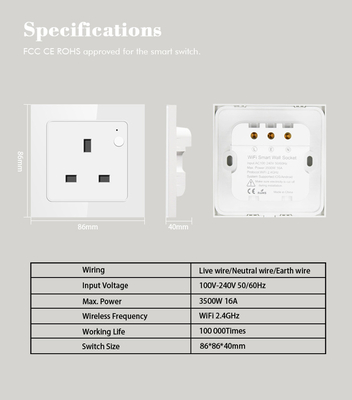 Tuya Wifi Smart 16 Amp সকেট UK রিমোট/ভয়েস কন্ট্রোল গ্লাস প্যানেল স্মার্ট ইলেকট্রিক্যাল আউটলেট