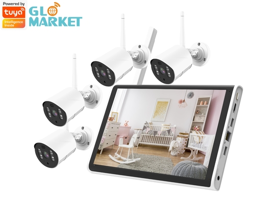Glomarket Smart Tuya Wifi NVR কিট 4CH ক্যামেরা 1080P 10.1 ইঞ্চি LCD NVR কিট