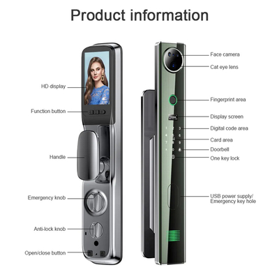 4200mah বড় লিথিয়াম ব্যাটারি স্মার্ট দরজা লক সঙ্গে বিড়াল চোখ নজরদারি ক্যামেরা