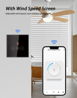 Glomarket Tuya স্মার্ট ওয়াইফাই সিলিং ফ্যান সুইচ Eu স্ট্যান্ডার্ড গ্লাস টাচ ওয়াল অ্যাপ রিমোট কন্ট্রোল বৈদ্যুতিক ফ্যান গতি সুইচ